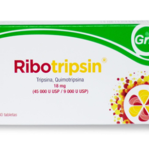 Ribotripsin, Tripsina/Quimotripsina 18mg. Caja con 30 tabletas