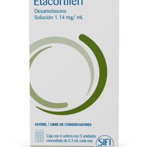 Etacortilen, Dexametasona 1.14mg. Caja con 4 sobres con 5 unidades. Monodosis de 0.3 ml c/u