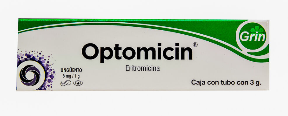 Optomicin, Eritromicina, 5mg/1g. Caja con tubo con 3g